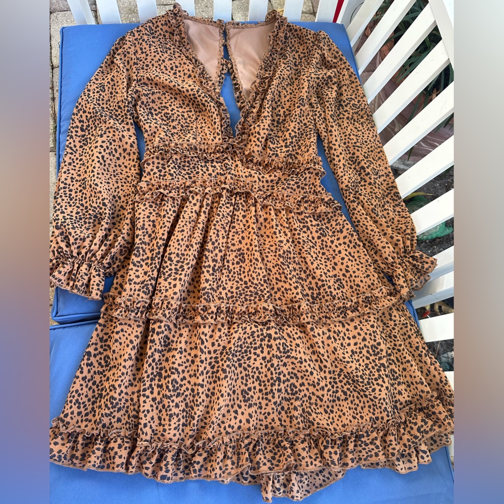 Leopard Print Long Sleeve Dress Size Medium